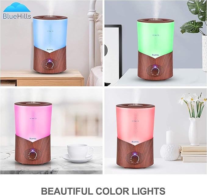 BlueHills Premium Large 1000 ML XL Essential Oil Diffuser Dark Wood Grain Aroma Humidifier 1 Liter Capacity for Big Room Home Long Run Kids Huge Coverage Area Quiet High Mist Output Large 1L A3
