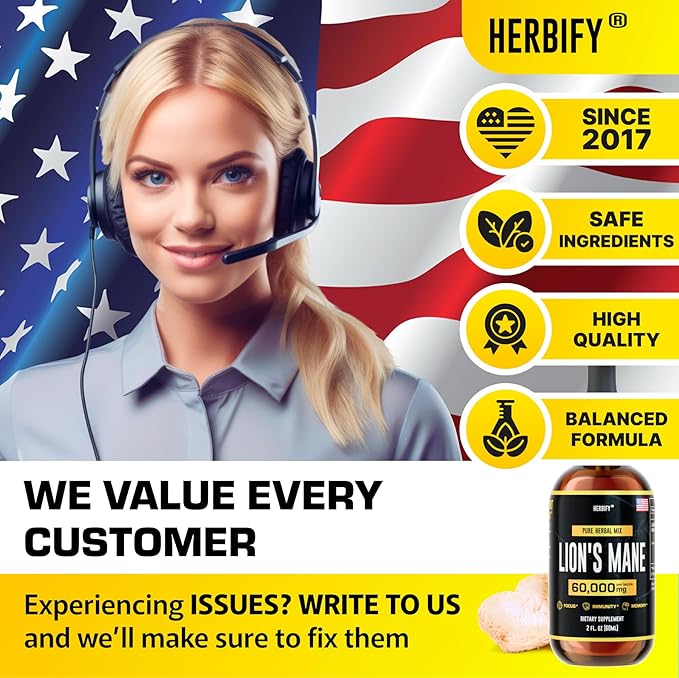 HERBIFY Lions Mane - Lions Mane Mushroom Supplement- Lions Mane Tincture - Lions Mane Immune Support - Lions Mane Tincture for Memory, Focus & Clarity - Daily Mushroom Supplement 2 Fl oz