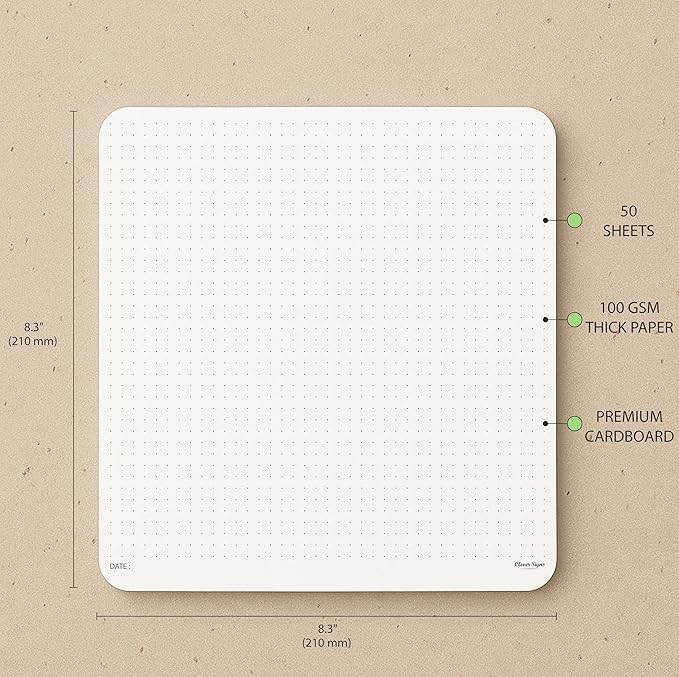 CLEVER SIGNS Mouse Pad Notepad for Professionals – 8.3" x 8.3" (210mm x 210mm), 50 Sheets – Premium Dotted Memo Desk Pad with Cardboard Back Support – Perfect for Note-taking, Planning, Sketching & Journaling