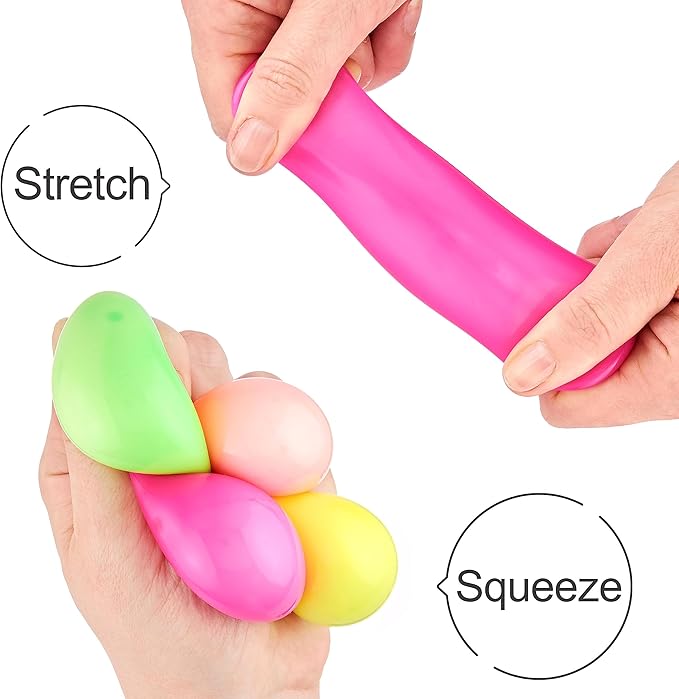 12pc Value Pack - Squeeze Balls in Assorted Neon Colors - Fidget Toy Stress Balls for Adults and Kids - Anxiety Relief Items to Squish, Squeeze, Throw and Stick Fidgets for Kids