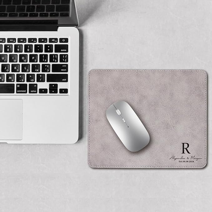 Personalized Leather Custom Mouse Pad with Wrist Rest,Customized Mouse Pads for Desk,Perfect Gift for Weddings, Anniversaries, Birthdays,and Special Occasions (B (Silver-Rectangle))