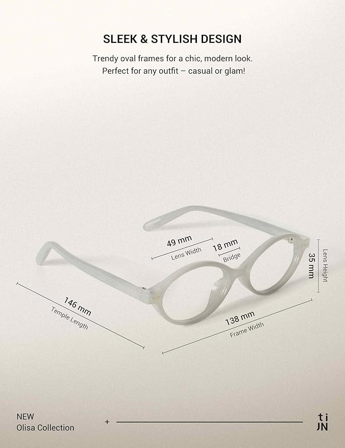 TIJN Olisa Blue Light Blocking Glasses for Women Men,Oval Glasses Frame Bluelight Glasses for Gaming/Computer/Screen