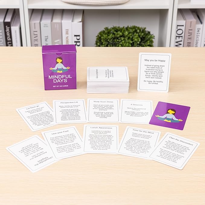 100 Mindful Days - Daily Mindful Activity Cards – Self-Care & Gratitude Prompts for All Ages | Portable Travel Deck for Mental Wellness, Focus & Stress Relief