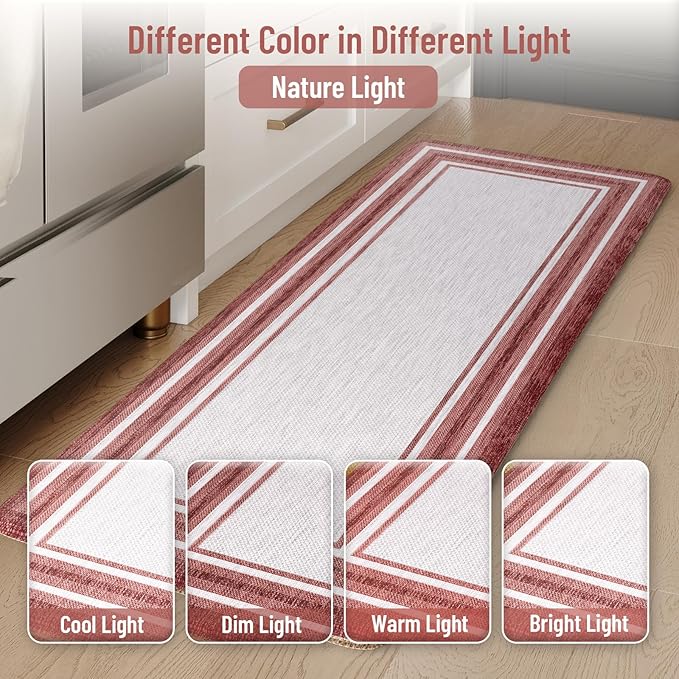 KIMODE Anti Fatigue Kitchen Mats for Floor 2 Piece, Christmas Farmhouse Kitchen Rugs, Padded Kitchen Floor Mats, Standing Desk Mats for Laundry Office Sink Red 17"x47"+17"x29"