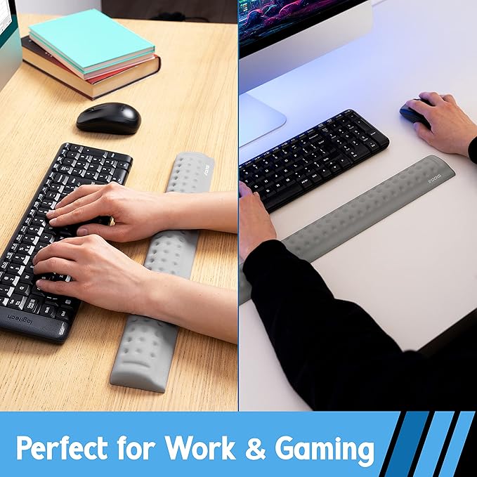 i-Rocks Memory Foam Keyboard Wrist Rest - Pain-Reducing Wrist Rest for Computer Keyboard - Non-Slip Rubber Base Wrist Rest - Cooling Keyboard Pad for Long Hours of Work, Studying, Gaming