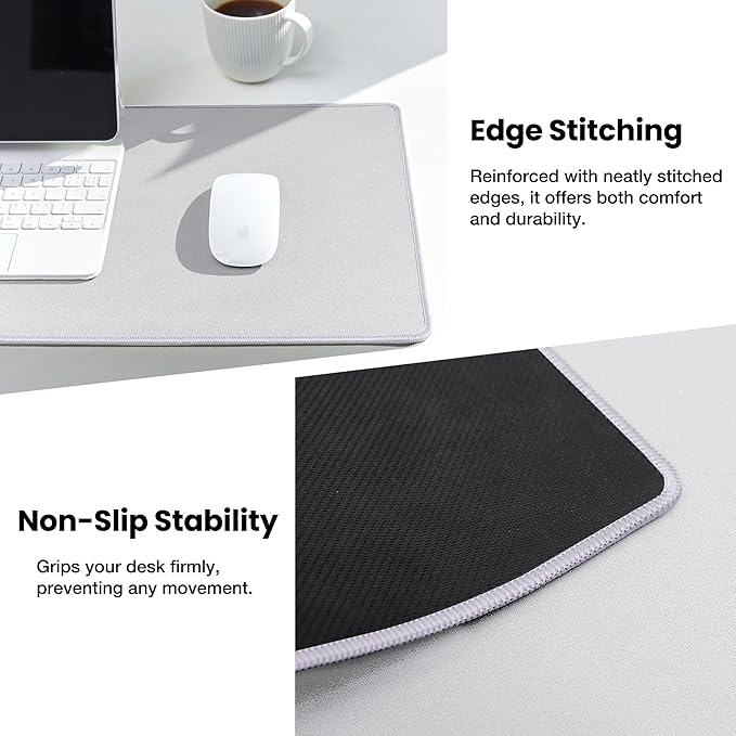 ALOANES Silvery Waterproof Desk Mat, Large Extended Mouse Mat, Office Desk Protector with Anti-Slip Base, Stitched Edge, Grain Jacquard Surface,Perfect for Gamer,Office&Home,XL(11.81''x27.56''x0.12'')
