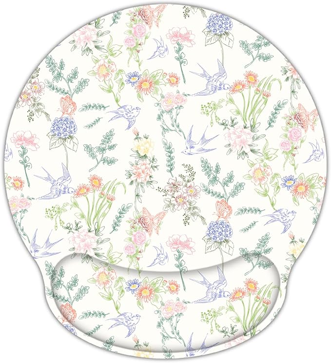 RICHEN Ergonomic Mouse Pad with Wrist Support,Non-Slip Rubber Base for Computer Laptop & Mac,Lightweight Rest for Home,Office & Travel (Flowers Swallows)