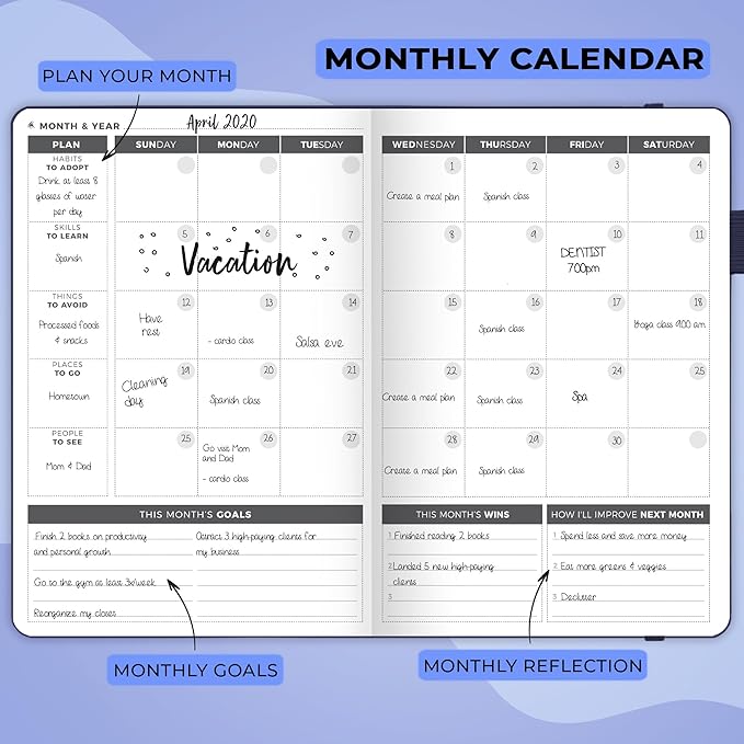 Clever Fox Planner – Undated Weekly & Monthly Planner for Productivity, Time Management & Goals – Organizer Journal – A5 (Dark Blue)