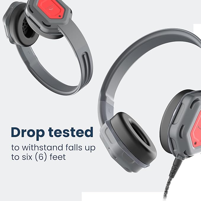 Brenthaven Headphones Wired | 3.5mm Jack On-Ear Edge Rugged Adjustable Headphones w/Long Tangle Free Cord - Lightweight Durable & Drop Tested School Supplies for Kids Travel and K-12 Students - Gray