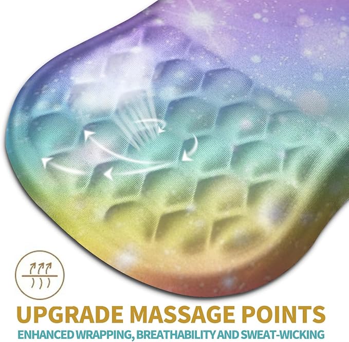 Hokafenle Ergonomic Mouse Pad Wrist Support with Massage Design, Wrist Rest Pain Relief Mousepad with Memory Foam&Non-Slip PU Base, Mouse Pads for Wireless Mouse & Desk (12x8 inch,Rainbow Bubble)