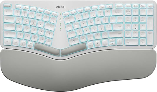 Nulea RT05 Wireless Ergonomic Keyboard, Split Keyboard with Wrist Rest, USB-C Charging, 7-Color Backlight, Natural Typing, Bluetooth and USB Connectivity, Compatible with Windows,Mac