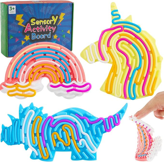 3Pcs Sensory Activity Board, Fidget Sensory Toys for Kids Adults, Duble Sided Design Kids Busy Board for Fine Motor Skill, Calm Down Fidget Toy for Stress Relief, Calming, Focus, ADHD and Autism