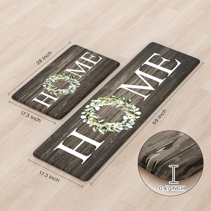 KIMODE Anti Fatigue Kitchen Mat 2PCS,Non-Skid Waterproof Kitchen Rugs,Farmhouse Kitchen Mat for Floor,Cushioned Comfort Foam Standing Mat for Home,Laundry,Office,Sink,Desk