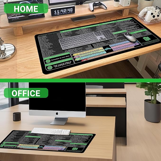 Excel Cheat Sheet Desk Pad, Updated Shortcuts Mouse Pad (31.5"x11.8") | Keyboard Shortcut & XL Gaming Desk Mat for Office/Home | Non-Slip Stitched Edges, Spill-Proof | Employee Appreciation Gifts