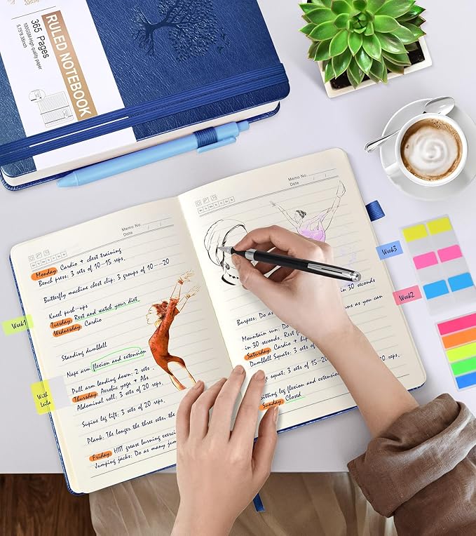 Lined Journal Notebook -365 Pages A5 Thick Journals Writing College Ruled Notebook,Hardcover Leather Journal,Daily Notebook Work,Note Taking,100Gsm Lined Paper( 5.75'' X 8.38'' Darkblue)