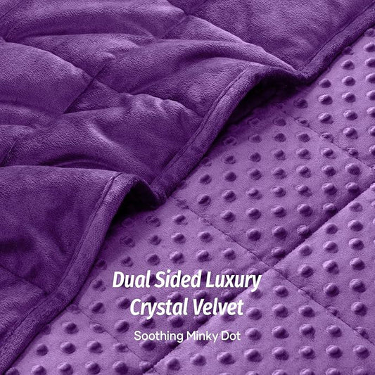 Wemore Minky Dot Weighted Blanket for Adults Queen Size 20 lbs, Soft Heavy Blanket for Stress Relief and Sleep Promotion, Breathable Blanket for All-Season with Glass Beads, Purple 60 x 80 inches