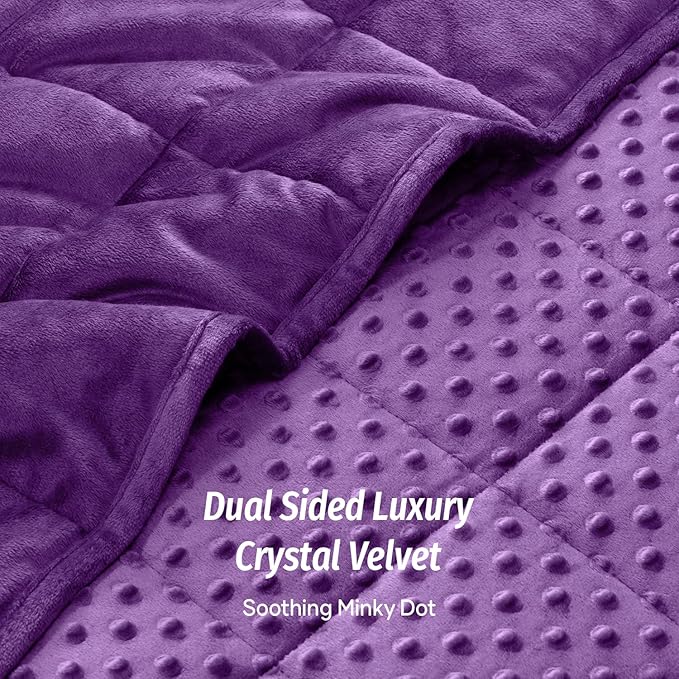 Wemore Minky Dot Weighted Blanket for Adults Twin Size 15 lbs, Soft Heavy Blanket for Stress Relief and Sleep Promotion, Breathable Blanket for All-Season with Glass Beads, Purple 48 x 72 inches