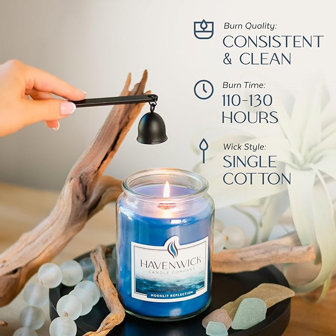 Havenwick Moonlit Reflection Soy Blend 22-oz Large Jar Candle, Long Lasting 110-130 Hour Burn Time with Single Cotton Wick, Relaxing Scented Candles for New Home Gift & Housewarming Parties