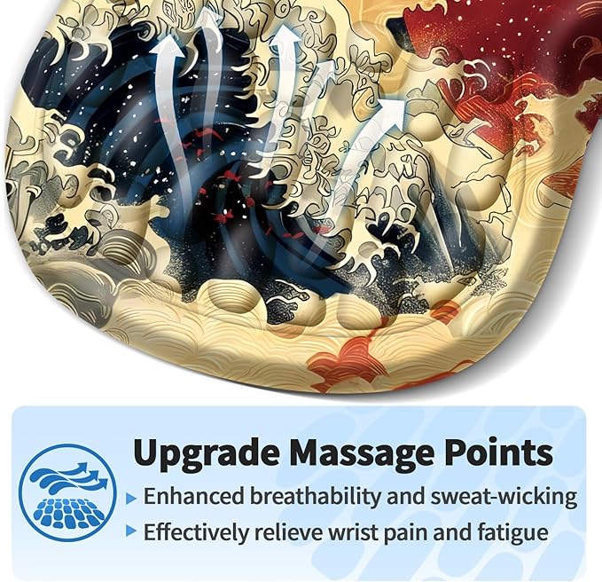 Ergonomic Mouse Pad with Wrist Rest Support, Mousepad with Comfortable Memory Foam Wrist Rest and Non-Slip PU Base for Pain Relief, Computer, Laptop, Office, Home (Waves)