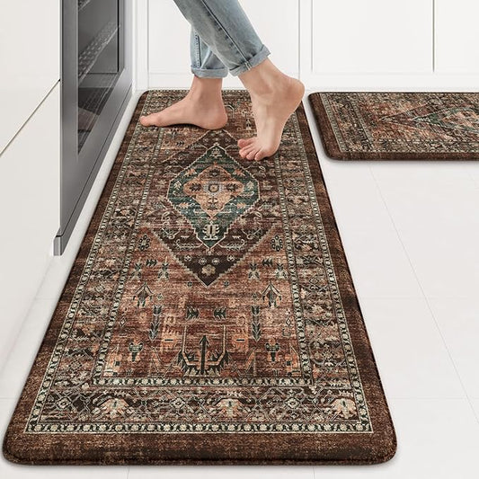 KIMODE Kitchen Mats for Floor Cushioned Anti Fatigue, Floral Kitchen Rugs Sets of 2, Brick Rugs for Kitchen Floor, Comfort Kitchen Floor Mats, Ergonomic Standing Desk Mat for Sink Laundry