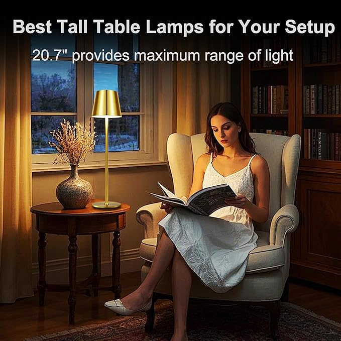 2 Pack Gold Cordless Table Lamp Rechargeable, Metal Small Bedside Table Lamp with 3 Adjustable Pole, 5400mAh Battery Operated Touch Lamp for Bedroom Kitchen Dining Waterproof & Portable