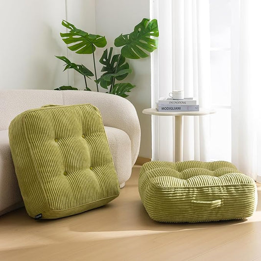 8" Washable Floor Pillow Cushion for Adults, Meditation Cushion Pillow, Large Square Floor Sitting, Removable Tufted Corduroy Cover, for Tatami Living Room or Yoga, 22x22 Inch, 2Pack, Machine Washable