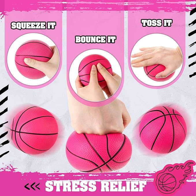 6 Pcs 4'' Mini Foam Basketballs for Kids Adults, Squeeze Stress Ball Safe Soft Replacement Beach Pool Basketball for Indoor Hoop Toddler Quiet Bouncy Sport Game(Pink)