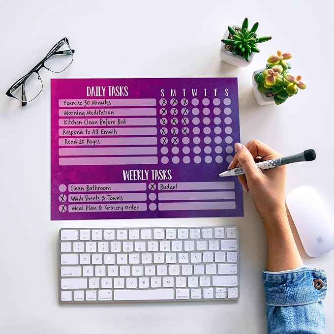 Dry Erase Whiteboard Task Planner | Removable and Restickable Adhesive Decal | Fine-Tip Magnetic Marker Included (9 x 12 inches, Watercolor)