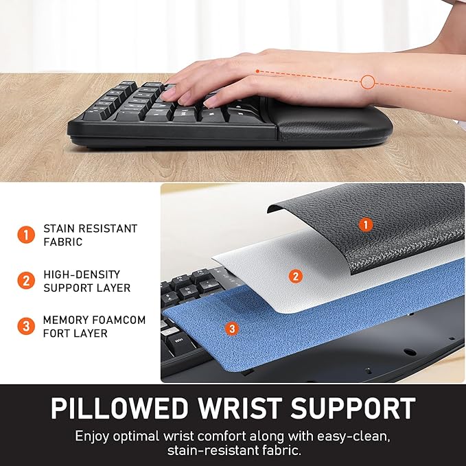 MEETION Ergonomic Keyboard, Wireless Computer Keyboard, Ergo Split Keyboard with Cushioned Wrist, Palm Rest, Curved Natural Typing, Full Size Rechargeable for Windows/Mac/Laptop/PC, Black