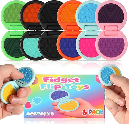 Fidget Toys Adults, Sensory Toys for Kids with Autism, Anxiety Relief Items for ADHD Stress Relief, Fun Fidgets for Teens Textured & Flip Slider - Treasure Box Toys for Classroom (6pcs)