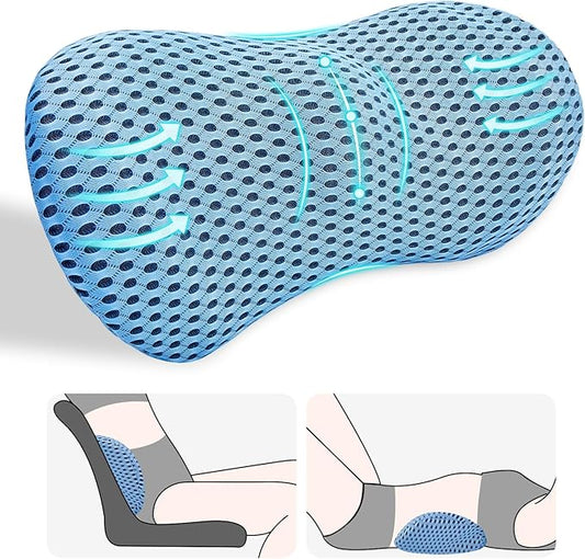 Lumbar Support Pillow, Back Pillow for Low Back Pain Relief, Ergonomic Streamline Car Seat, Office Chair, Recliner and Bed (Blue)