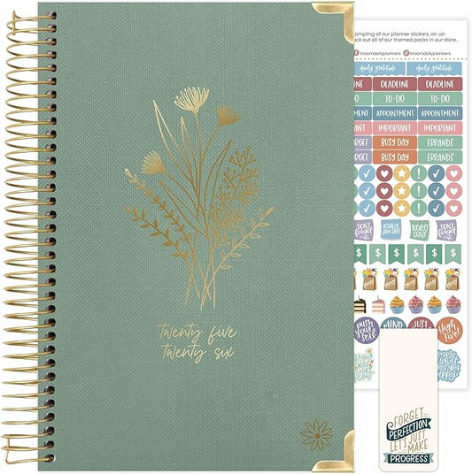 bloom daily planners HARDCOVER 2025-2026 Academic Year Planner (July 2025 - July 2026) - A5 Task Goal Organizer - Aesthetic Monthly & Weekly Inspirational Agenda Book - 5.5" x 8.25" - Green Linen