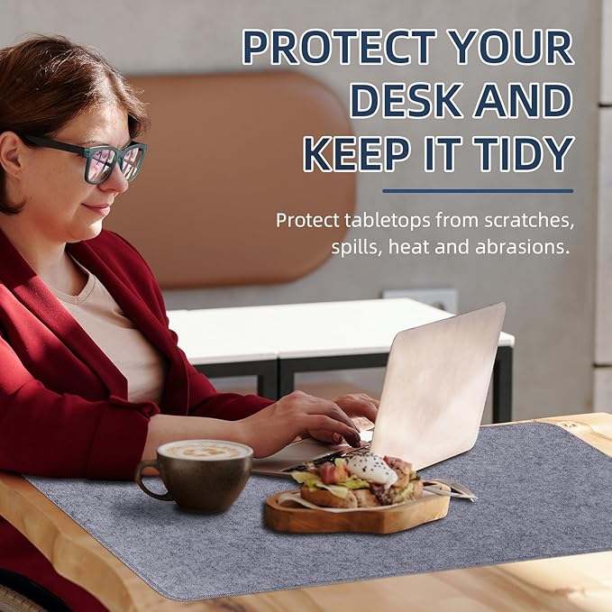 Large Felt Desk Protective Pad, 100X40cm/40''X16'' Non-Slip Felt Desk Mat Extended Gaming Mouse Pad Large Desk Pad Protector for Keyboard, Computer, Mouse, Laptop (Grey)