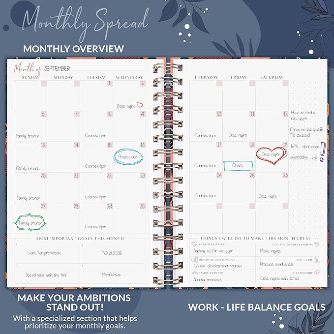 PLANBERRY Weekly Planner Premium – Undated Life Organizer & Budget Planner – Time Management, Goal Setting, To-Do List, Work-Life Balance & Habit Tracker – 6.9″ x 8.5″ (Tropical Night)