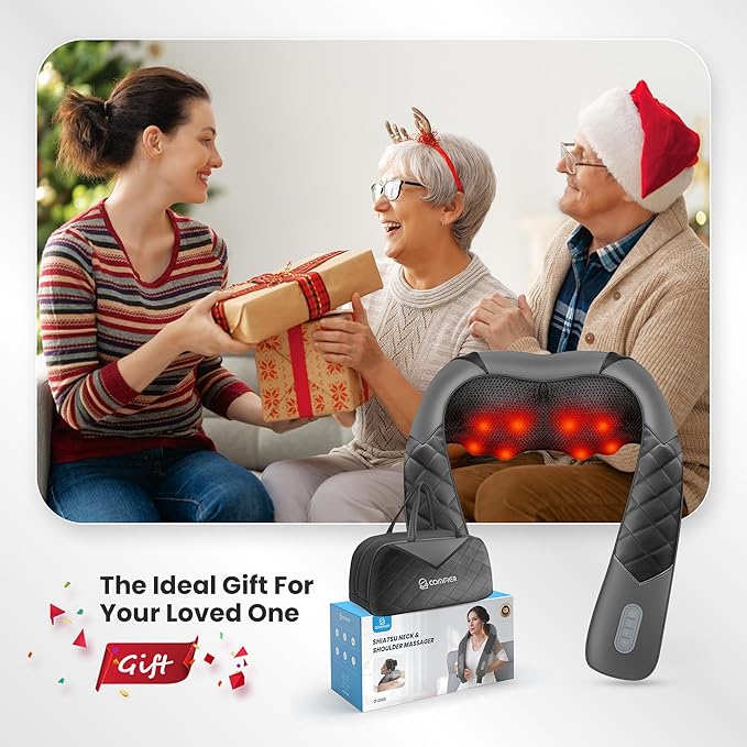 COMFIER Shiatsu Neck Shoulder Massager, Back Massager with Heat,Gifts for Mom Dad Deep Tissue 4D Kneading Massage Pillow with Portable Storage Bag, Home, Office and Car Use