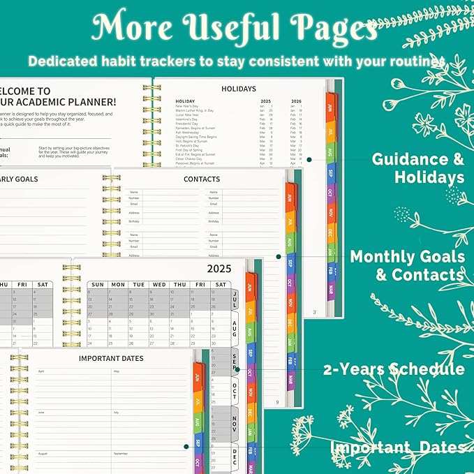 Jun 2025-Dec 2026 Academic Monthly Weekly Daily Planner for School, 19 Months Calendar 25-26 Planning Book with Colorful Tabs, 8.5" x 11" Mid Year College Organizer for Student Teacher (Turquoise)