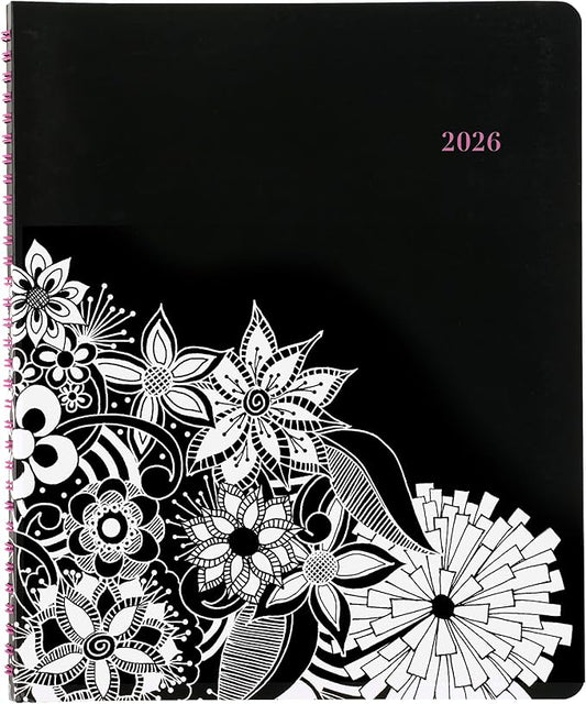 Cambridge 2026 Appointment Book Planner, Weekly & Monthly, 8-1/2" x 11", Large, Hourly, FloraDoodle, White and Black (589-905-26)