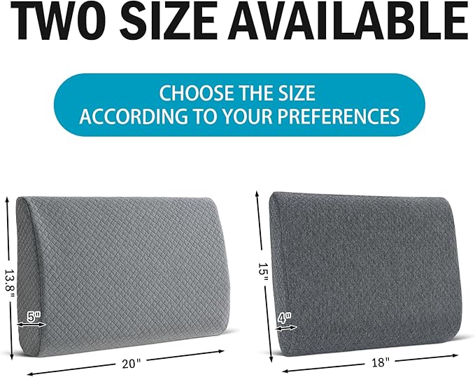 HOMBYS Lumbar Support Pillow for Recliner Chair, Memory Foam Back Support Cushion for Elderly,Extra Large Lumbar Support Pillow,Thick Backrest for Home Reading (Grey, 18“x15 x4)