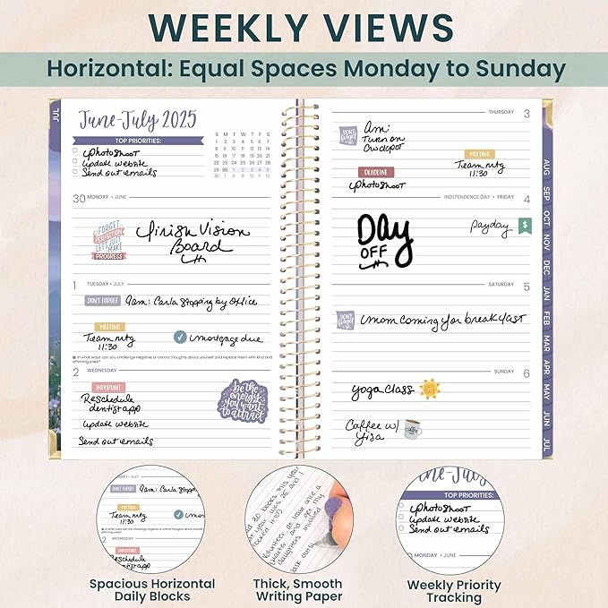 bloom daily planners HARDCOVER 2025-2026 Academic Year Day Planner (July 2025 - July 2026) - A5 Task Goal Organizer - Monthly & Weekly Inspirational Agenda Book - 5.5" x 8.25" - Mystical Mountains