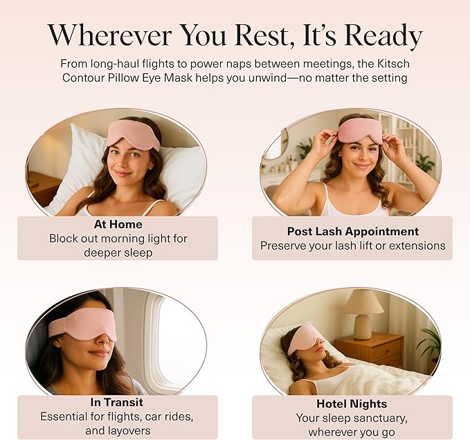 Kitsch Contour Pillow Eye Mask – Softer Than Silk Eye Mask for Sleeping, Blindfold Sleep Masks for Women & Men, No Eye Pressure, Lightweight, Eye Care, Travel Essentials - Blush