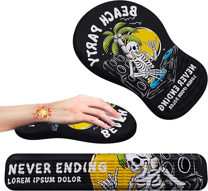 MEKASS Ergonomic Mouse Pad and Keyboard Wrist Rest Set, Super Soft Memory Foam Desk Wrist Support for Computer Keyboard, Non-Slip Arm Palm Rests Cushion for Typing Gaming Office Laptop Mac (Skull)