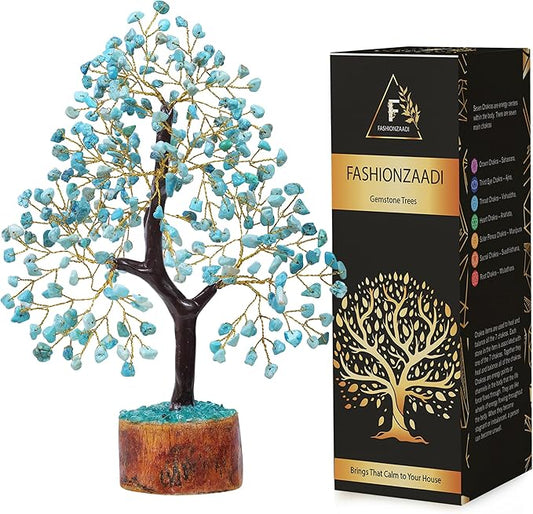FASHIONZAADI Turquoise Stone Crystal Tree of Life, Feng Shui Decor, Chakra Gem Tree, Crystal Positive Energy, Spiritual Decor, and Gifts for Women