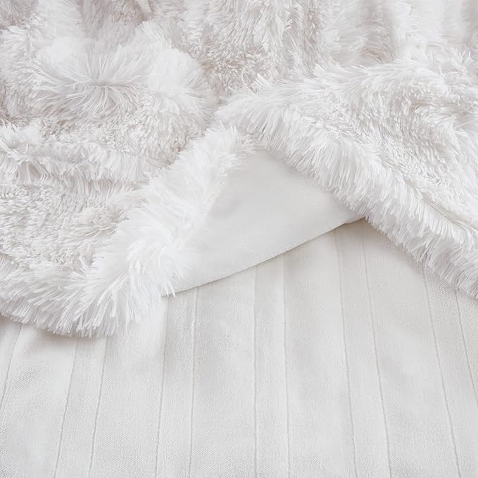 Serta Mila Shaggy Heated Throw Blanket - Soft Faux Fur Heated Blanket, Fast Heating, Auto Shut Off Timer, Low EMF, 5 Heat Setting, ETL Certified, Machine Washable Electric Blanket, Champagne 50"x60"