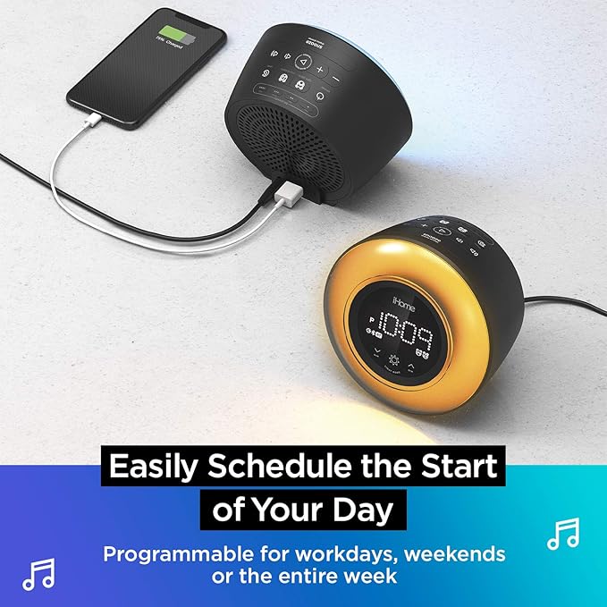 iHome PowerClock Glow FM Clock Radio with Bluetooth Speaker and USB Charger, Color Changing Digital Alarm Clock for Bedrooms or Home Office