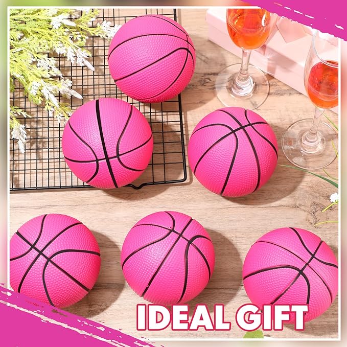 6 Pcs 4'' Mini Foam Basketballs for Kids Adults, Squeeze Stress Ball Safe Soft Replacement Beach Pool Basketball for Indoor Hoop Toddler Quiet Bouncy Sport Game(Pink)