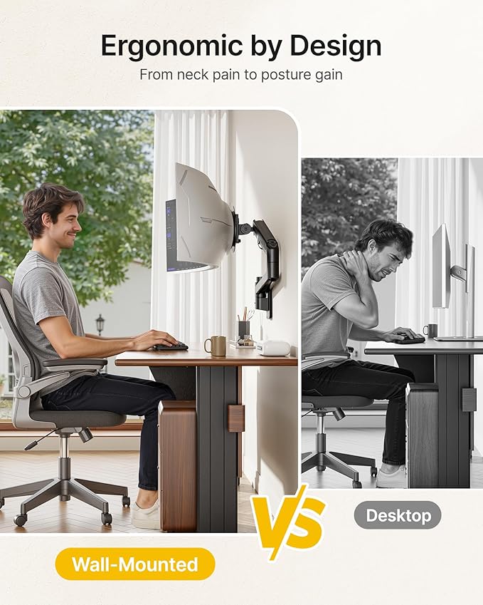 monTEK Monitor Wall Mount for 17-57“ up to 59.4 lbs Ultrawide Screens, Single Heavy-Duty Aluminum Gas Spring Monitor Arm with Full Motion Adjustment, VESA 75x75/100x100 Compatible, Black