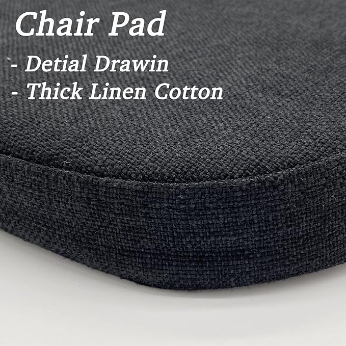 Chair Cushion with Ties for Dining Chair - Memory Foam No Slip Kitchen Chair pad and Dining Room Seat Cushion with Machine Washable Cover [16.5 X 16.2 Inches] - Black