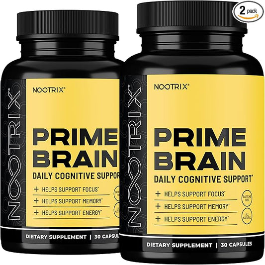 Prime Brain Nootropic Supplement | Supports Memory, Mental Focus, Cognitive Health & Energy | Promotes Healthy Mood & Brain Function | Ginkgo Biloba, Lion's Mane & L Theanine | 60 Capsules