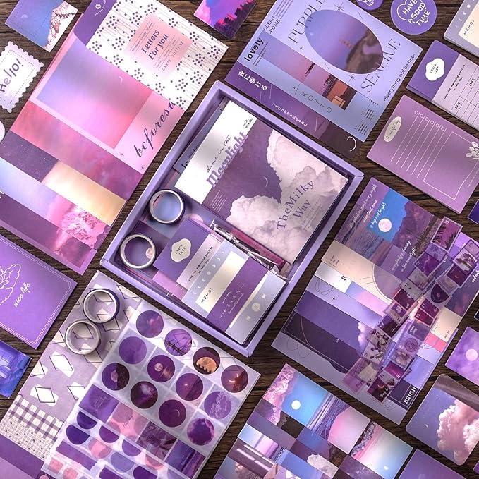 Scrapbooking Supplies Kit, 351pcs Bullet Junk Journal Kit with Journaling Supplies Aesthetic Scrapbook Paper A6 Grid Notebook, Scrapbook Kit, Craft DIY Gift for Adult Teen Girl Kid Women, Moonlight