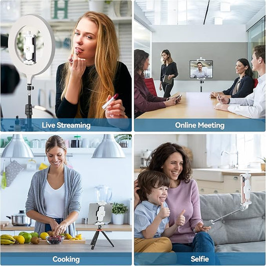 KDD iPad and Phone Tripod Mount Adapter with Ball Head, White Tablet Mount for Tripod, 360 Rotatable iPad Holder Clamp fit iPad Pro 12.9, Air Mini, Galaxy Tab, Surface Pro, Selfie (5.3-10.6’’)